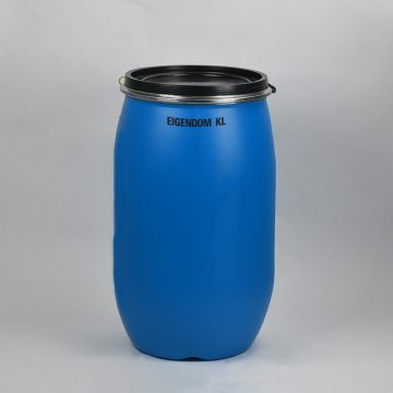 Fût plastique bleu avec couvercle, 120L certifié UN