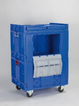 Caisse en plastique pliable avec couvercle, porte, roues 80x60x105 cm